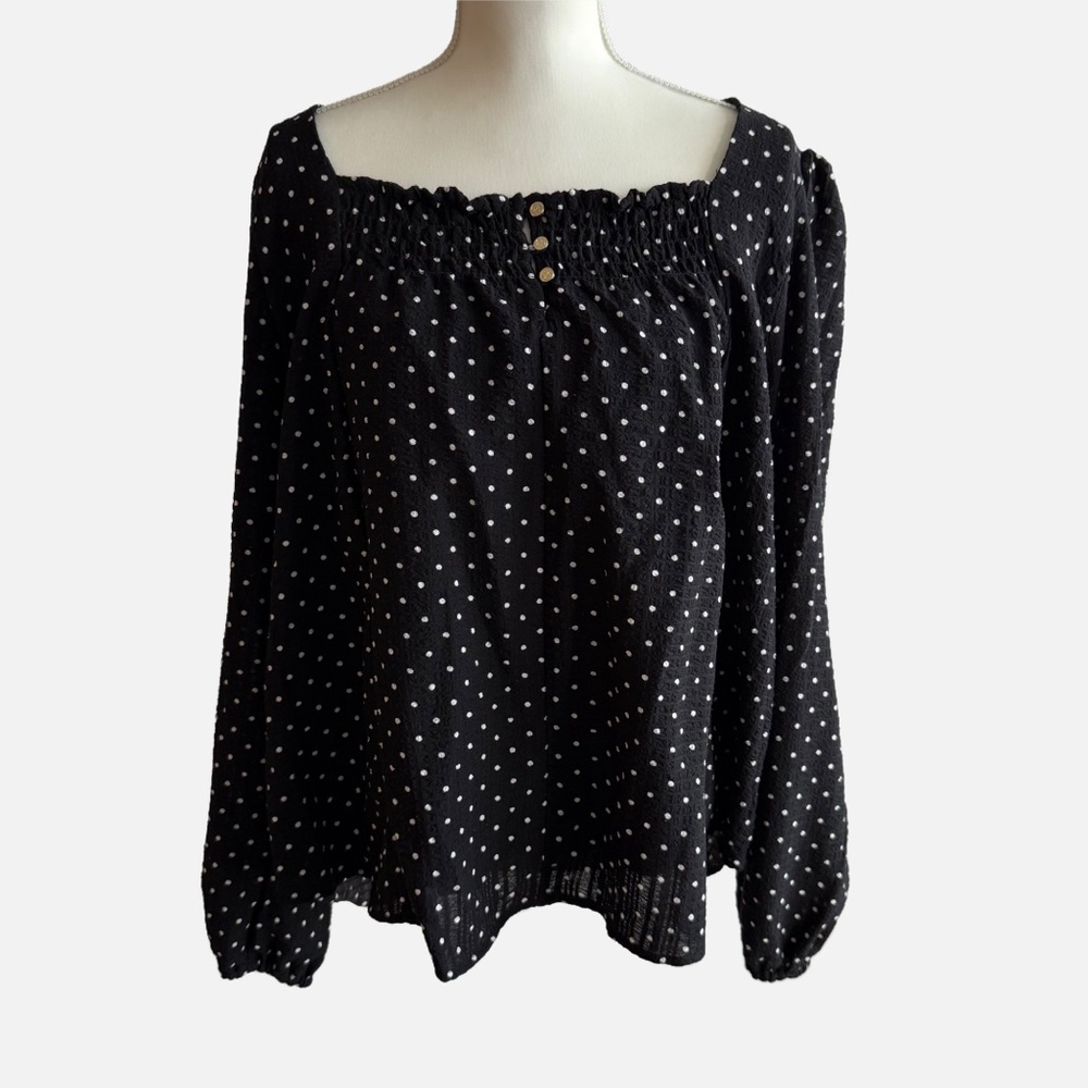 Draper James Black and White Polka Dot Blouse